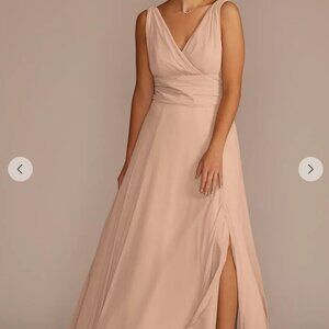 David's Bridal - Bridesmaid Dress - Long Chiffon Surplice Tank "Biscotti" - 14